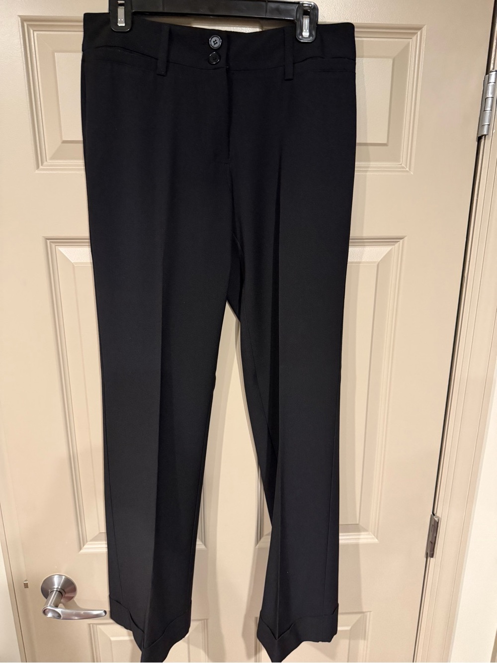 Women's Black Wide-Leg Cuffed Dress Pants